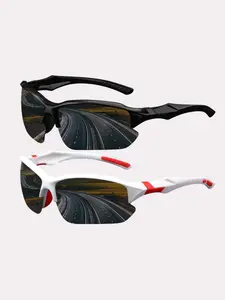 Unisex Sporty Square Frame Polarized Sunglasses, Trendy Casual Wrap Around Sunglasses for Everyday Use, Fashion Accessories for Outdoor Activities
