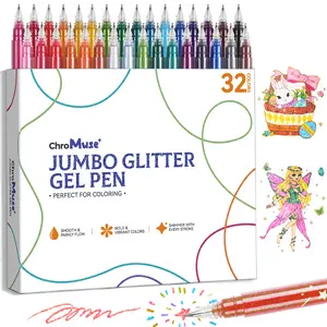 ChroMuse-Jumbo Glitter Gel Pens 32 Pack (3.3g Each) – 11x Ink Capacity, Metallic Sparkle Pens for Adult Coloring Books, Scra pbooking, Card Making, DIY Crafts, Non-Toxic Art Supplies, diamond painting,Shimmer With Every Stroke