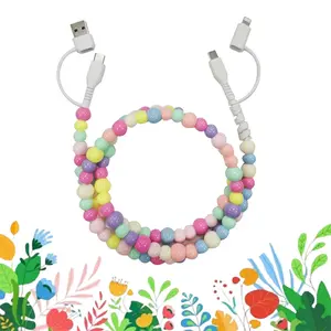 Beaded Charging Cords 4-in-1 USB-C Cable- Fit for all device USBC & Lightening or 2-in-1 data line Compatible with iPhone 16/15, iPad, Samsung, Laptops