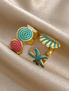 Ocean Style Ring Set for Women Starfish Shell Adjustable Boho Beach Jewelry