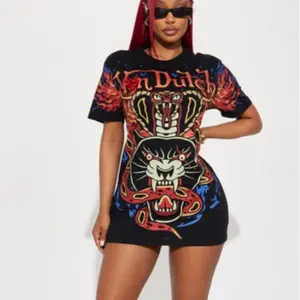 Flame Graphic Shirt Dress – Black/Red Statement Piece