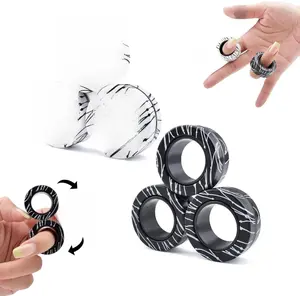 6 PCS Magnetic Rings Fidget Toys Set for Teens ADHD Anxiety Magnetic Finger Spinner for Adults and Kids Coolest Magnet Stress Relief Toy Birthdays Gifts for 8 9 10 11 12+ Year Old Boys Girls Black White Marble Design