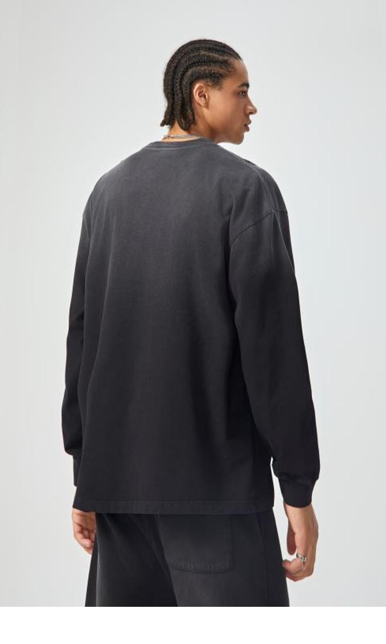 Inflation 100% Cotton 270g Cropped Boxy Fit Washed Oversize Streetwear Long Sleeve T-Shirt Autumn New American Vintage Washed Cotton Tee Short Menswear Top Tshirt Round Neck Crewneck Casual Bestie Operator Beige Plain