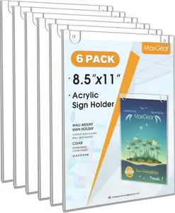 MaxGear Wall Mount Sign Holder 8.5 x 11 Inch, Clear Plastic Picture Frames Door Sign Holder Portrait Style with Adhesive Tapes and Screws for Office, Home, Store, Restaurant, Vertical, 6 Pack