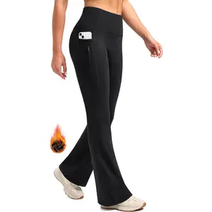 Fleece Lined Flare Leggings Women 28.5/30.5/32 Water Resistant Winter Bell Bottom Hiking Yoga Pants with Pockets
