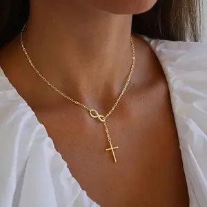 “Gold Infinity Cross Y-Necklace | Religious Eternal Faith Jewelry | Dainty Daily Wear & Gift for Her”