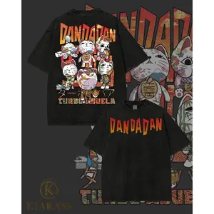 KIARA'S Turbo Abuela Anime Wash T-shirt, Dandadan Manga Japan T-Shirt, Vintage Unisex Tee for Men & Women, Large Size, 100% Heavyweight Cotton, Anime-Inspired Design, Streetwear Fit, Summer Wear