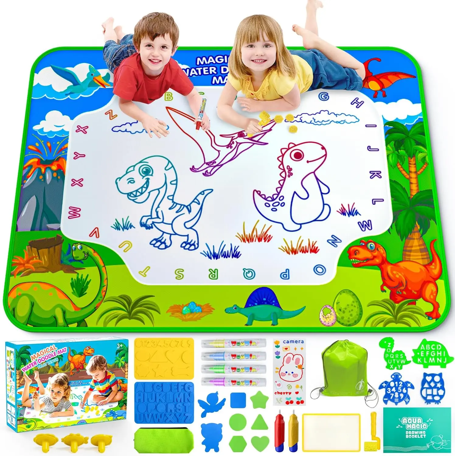 Water Doodle Mat for Kids 40x32 Inch – Mess Free Drawing Mat, Reusable Neon Color Educational Writing & Painting Board, Montessori Learning Toy Gift for Boys & Girls Ages 3–8, Birthday & Christmas Holiday Present
