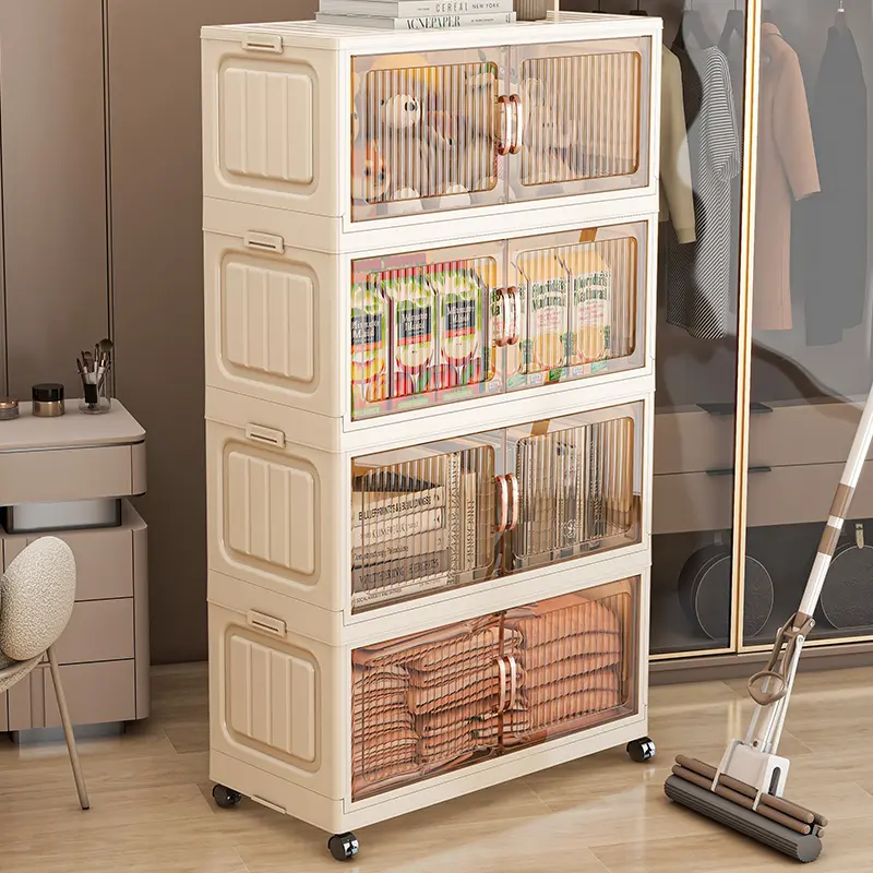 No Assembly Required Foldable Storage Cabinet with Wheels, Large Capacity Double Door Dustproof Closet Organizer for Bedroom, Small Apartment, Rental Home No Assembly Required Foldable Storage Cabinet with Wheels, Large Capacity Double Door Dustproof Closet Organizer for Bedroom, Small Apartment, Rental Home