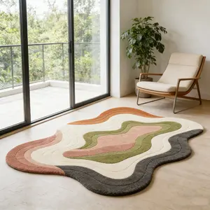 1 pcs. Irregular wave colorful living room rug, modern and creative carpet, machine washable, non-slip, soft and comfortable plush rug, suitable for living room, bedroom, Home Decorative Rug