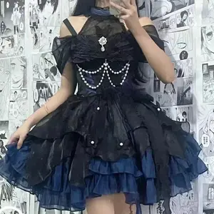 Sweet Lolita Y2k Mini Summer Dresses Women Kawaii Lace Patchwork Short Sleeve Bandage French Vintage Short Party Dress Female