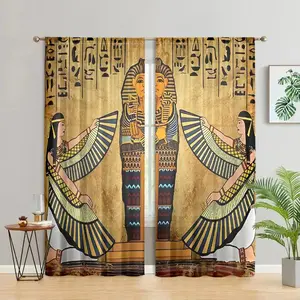 Ancient Egyptian Pattern Curtain, 2 Counts/set Classic Print Design Door Curtain, Home Decorative Curtain for Bedroom, Living Room, Study, Bathroom, Kitchen