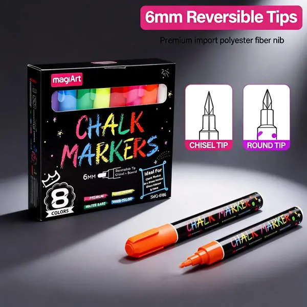 Jumbo Tip Washable Chalk Markers with 3-in-1 Nib, 8 Quick Dry Bold Line Markers, Office Stationery for Glass Surfaces/Chalkboards, Ideal for DIY Craft Lovers & Family Fun Activities, Durable Ink Design