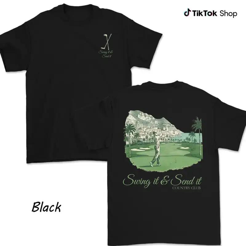 Men's Unisex Country Club Graphic Tshirt - Aesthetic Streetwear Sports Vibe, Breathable Fabric, Oversized Short-Sleeve Golf Apparel, Casual, Sun, Shortsleeve