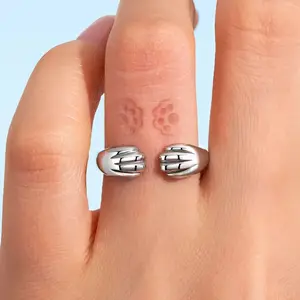 Cat Paw Hug Love 925 Sterling Silver Adjustable Ring – Cute Animal Band for Pet Love