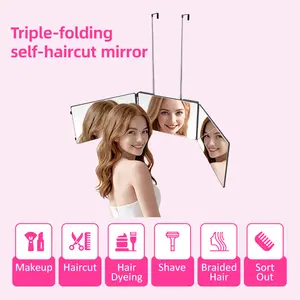 3-Way Folding Makeup Mirror | Portable Vanity Mirror for Travel, Haircut & Grooming | 360° Rotation, Wall-Mount, Compact & Lightweight Design | Perfect for Bedroom, Bathroom & On-the-Go