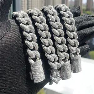 15mm Bubble Chain Cuban Chain, Full Set Zircon Bracelet, Hiphop Street Trendy Personalized Hip Hop Jewelry