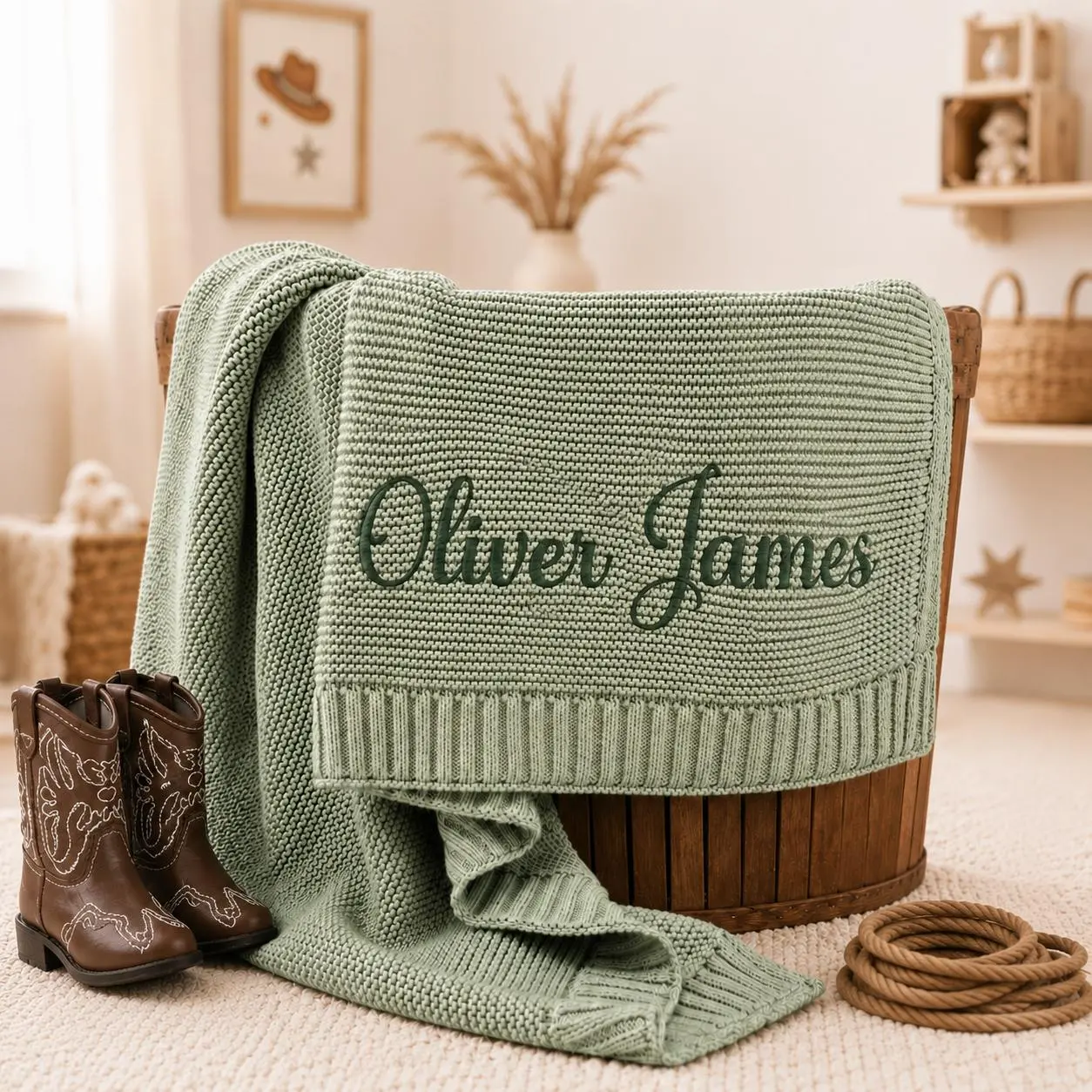 [Made-to-Order] Personalized Embroidered Name Knit Blanket, Custom Name Blanket, Newborn Keepsake, Baby Shower Gift