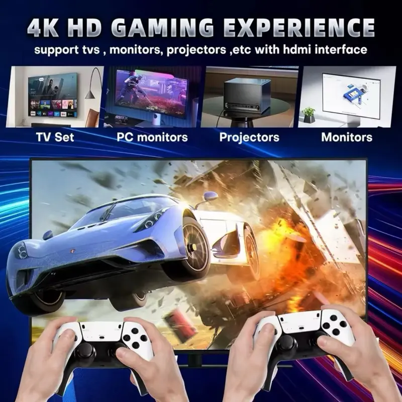 128G Game Stick M15 4K Video TV Game Console with Wireless Gamepads 128G 40000+ Classic Arcade Games HD Two-player Support TVs Monitors Projectors