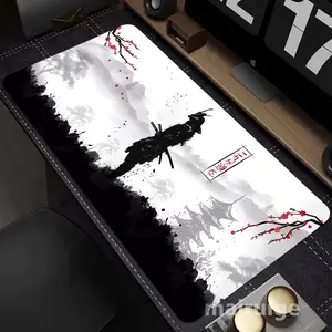 1 Piece XXL Oversized Black Gaming Mouse Pad Japanese Samurai-Themed Keyboard & Mouse Pad Non-Slip Rubber 3mm Thick Washable Mouse Pad Computer Office Decor Accessory Gamers' Top Gift Choice Suitable for Laptops, Desks, and Extended Gaming Tables