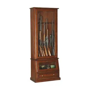 Maykoosh Gun Cabinet Slanted Base Flat Panel Door Style Brown Cherry Floor Mountable Ample Storage Capacity, compact furniture for apartments