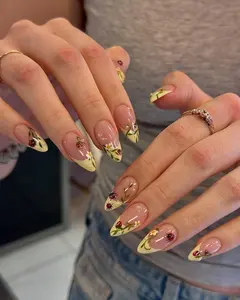 Ladybug Garden Press On Nails by AuritaNail 3D Floral Spring Fake Nails Spring Meadow Nail Art Floral French Tip Nails