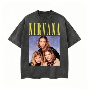 Vintage Nirvana Parody Hanson Brothers Graphic T-Shirt Washed Cotton Oversized Retro Rock Streetwear Unisex Casual Tee
