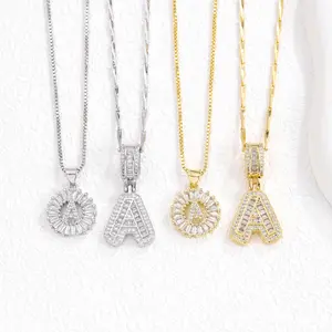 Iced Out Full Diamond 26 Letter Necklace, Copper Zircon Plated Real Gold Flower Letter Jewelry Set, Delicate Fashion Accessories Birthday Gift For Women