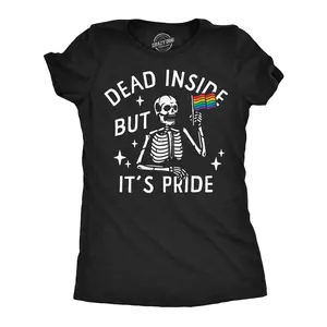 Womens Funny T Shirts Dead Inside But Its Pride Sarcastic Pride Month Graphic Novelty Tee for Ladies Funny Womens T Shirts Cute Vintage Fashion Casual Ladies T-Shirt Gift Funny Sarcastic Top Women's Novelty Black -