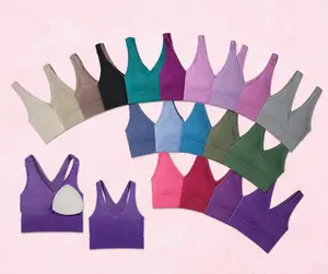 Zenana Ribbed Cropped Stone Washed V Neck PADDED Tank Top Brami Bralette 6275, Many colors, Casual Basic Comfort Style Womenswear