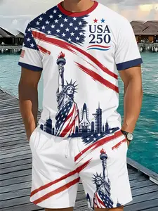 Men's 3D Digital Print 2-Piece Star-Spangled Goddess Aerospace Suit, 2Pcs, Trendy Fashion Outfit, Athletic Retro Casual Two-Piece Set, Vacation-Style Trendy Wear, Breathable Sports Casual Style, Perfect Festival Gift for Men, Matching