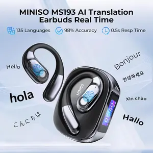 MINISO MS193 AI Translation Earbuds Open Ear Wireless Headphones 134 Languages Translatable Bluetooth Smart Earphones with APP LCD Screen Display Charging Case