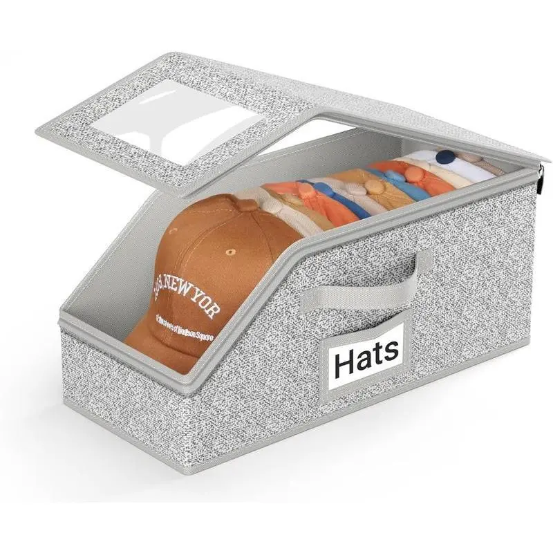 【Father's Day Gift】Recyclable Rectangle Classic Stackable Hat Storage Box - Durable Foldable Cardboard Organizer, Holds Up to 24 Hats, Dustproof Space-Saving for Bedroom Closet, Get Organized Organizer Storage Box, Organizer Storage Boxes