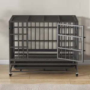 Collared Eagle Heavy-Duty Dog Cage 38" x 48", Reinforced Bottom Panel, Supports up to 200 lbs, Double Door Design, Wheels, Indoor Kennel for Large Breeds, Top-Loading Portable Enclosed Enclosure