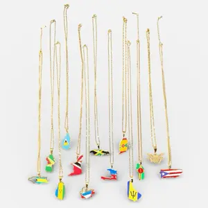 COUNTRY FLAG MAP NECKLACE 15 Style Gold Chain Pendant World Map Necklace for Women Men