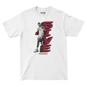 Arkansas Razorbacks Basketball “Five” Graphic T-Shirt, College Hoops Player Action Tee Single Side for Fans Game Day March Madness, Men's Tops