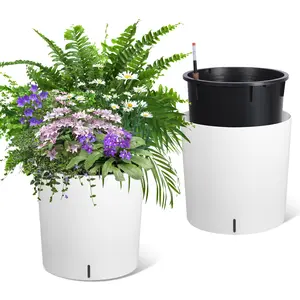 Self-Watering Tall Round Planters, Set of 2 – 20" Large Flower Pots with Built-in Drainage, Water Level Monitor & Wheels – Indoor/Outdoor Use for Patio, Porch, Garden, Home Office