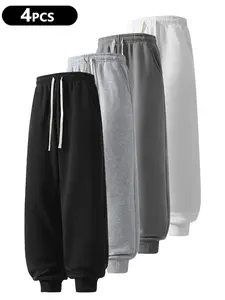 4-Pack Men's Solid Color Sweatpants,Casual Loose Fit Plain knit Trousers,Basic Sports Pants,Unisex Versatile Comfortable Joggers,Suitable For Daily Wear,for Fall Menswear,available in 4 pack & 1-pack options,Please place an order according to size chart