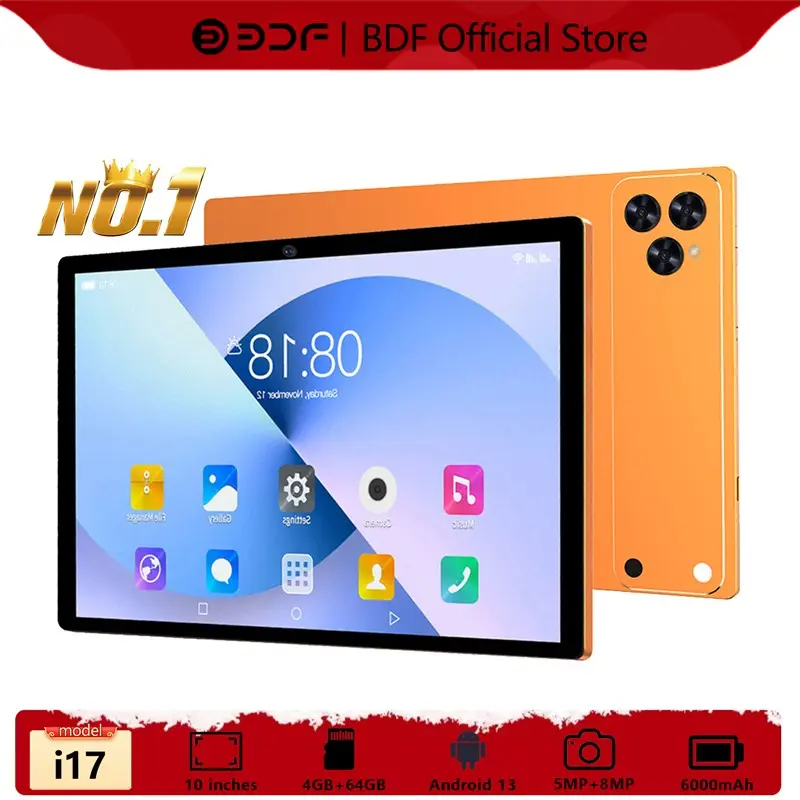 10.1 Inch Wireless Touchscreen Tablet PC Smart Tablet Android 13 Os, 4GB RAM 64GB Storage, HD Display WiFi USB-C Ports, Dual Camera, Ideal for Media & Communication, Tablet Pad