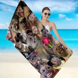 Funny Monkey Patch Beach Towel, High Weight Quick-Dry Fabric, Soft Skin-Friendly, Absorbent and Fast Drying, Reusable Gift for Memes Fans