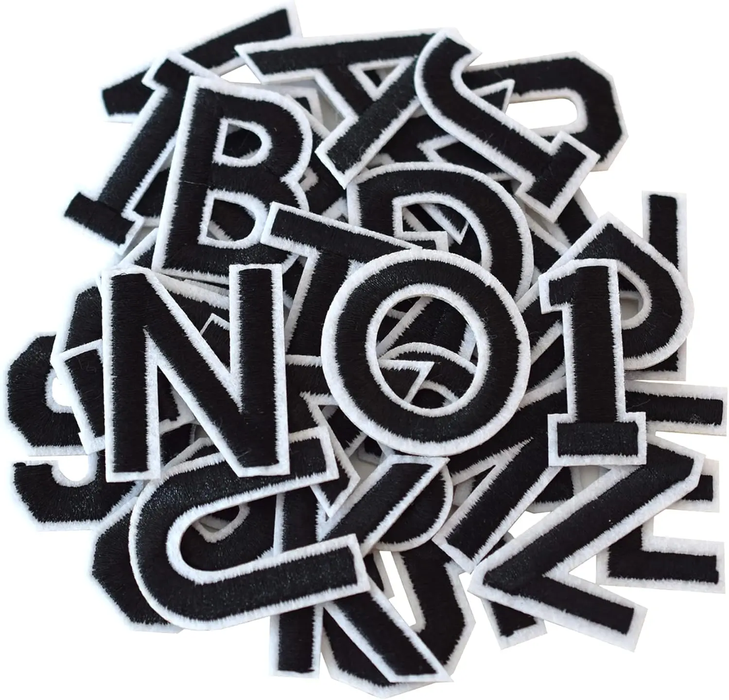 GYGYL 72-Piece Iron-On Embroidered Letters & Numbers Patches, Black A-Z Alphabet & 0-9 Numerals Applique for Clothes, Hats, DIY Accessories