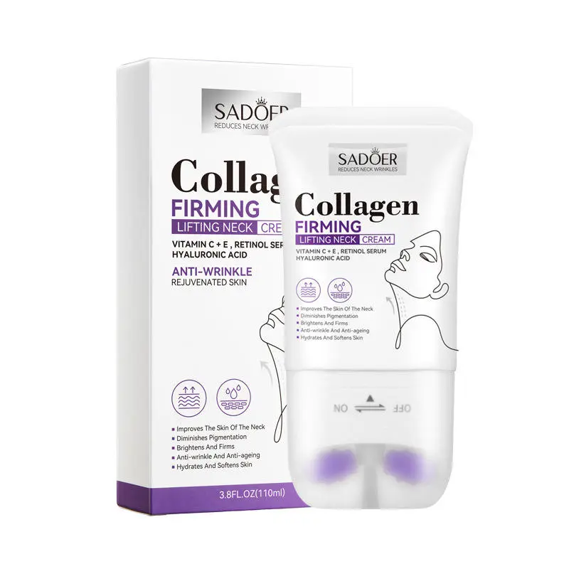 Collagen Firming Lifting Cream with Massage Roller - Retinol & Hyaluronic Acid Moisturizer for Neck & Arm Skin Care, Reduces Wrinkle Appearance, Daily Body Sculpting Duo