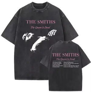 The Queen Is Dead Album Wash Shirt, The Smiths Graphic Band Tee, Retro Rock Music T-Shirt, Vintage Tracklist Back Print, Mens Womenswear Top, Indie Streetwear Style