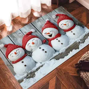 Cartoon Snowman Pattern Area Rug, 1 Count Cute Snowman Pattern Non-slip Floor Mat, Decorative Carpet for Home Living Room Bedroom