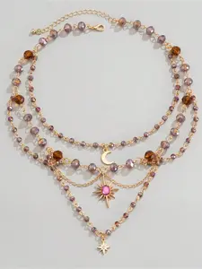 Boho Style Multi-Layer Sun Fringe Pendant Necklace, Layered Necklaces, Fashion Crystal Beads Design, Women's Party Vacation Jewelry