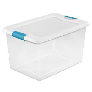 Sterilite 14978006 6 qt Clear Latching Tote Storage Box White Lid & Blue Latches