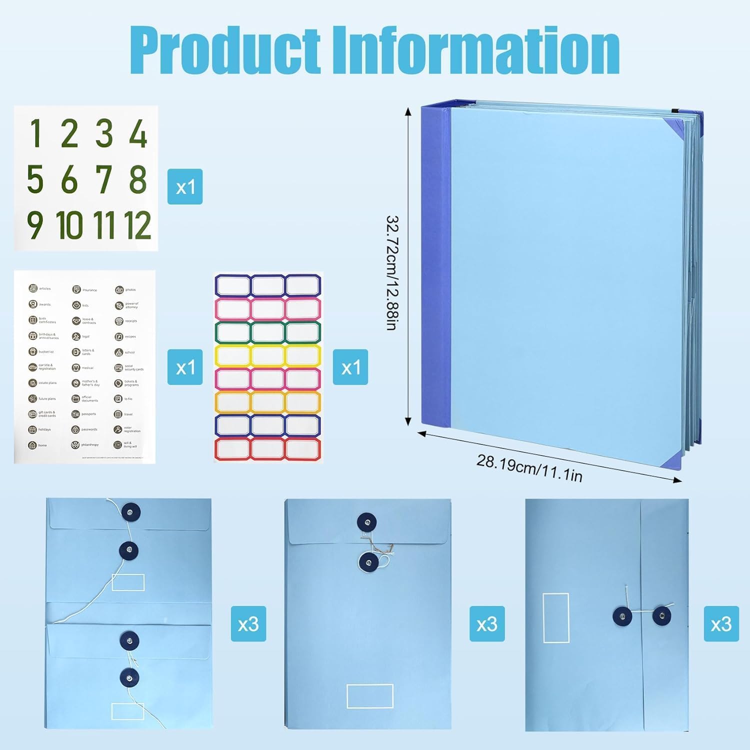 Important Document Organizer by Savor | Binder with Guided Labels, Acid-Free File Folder Organizer with 10 Pockets, Document Holder for Home Records, Legal and Medical Papers (Blue)