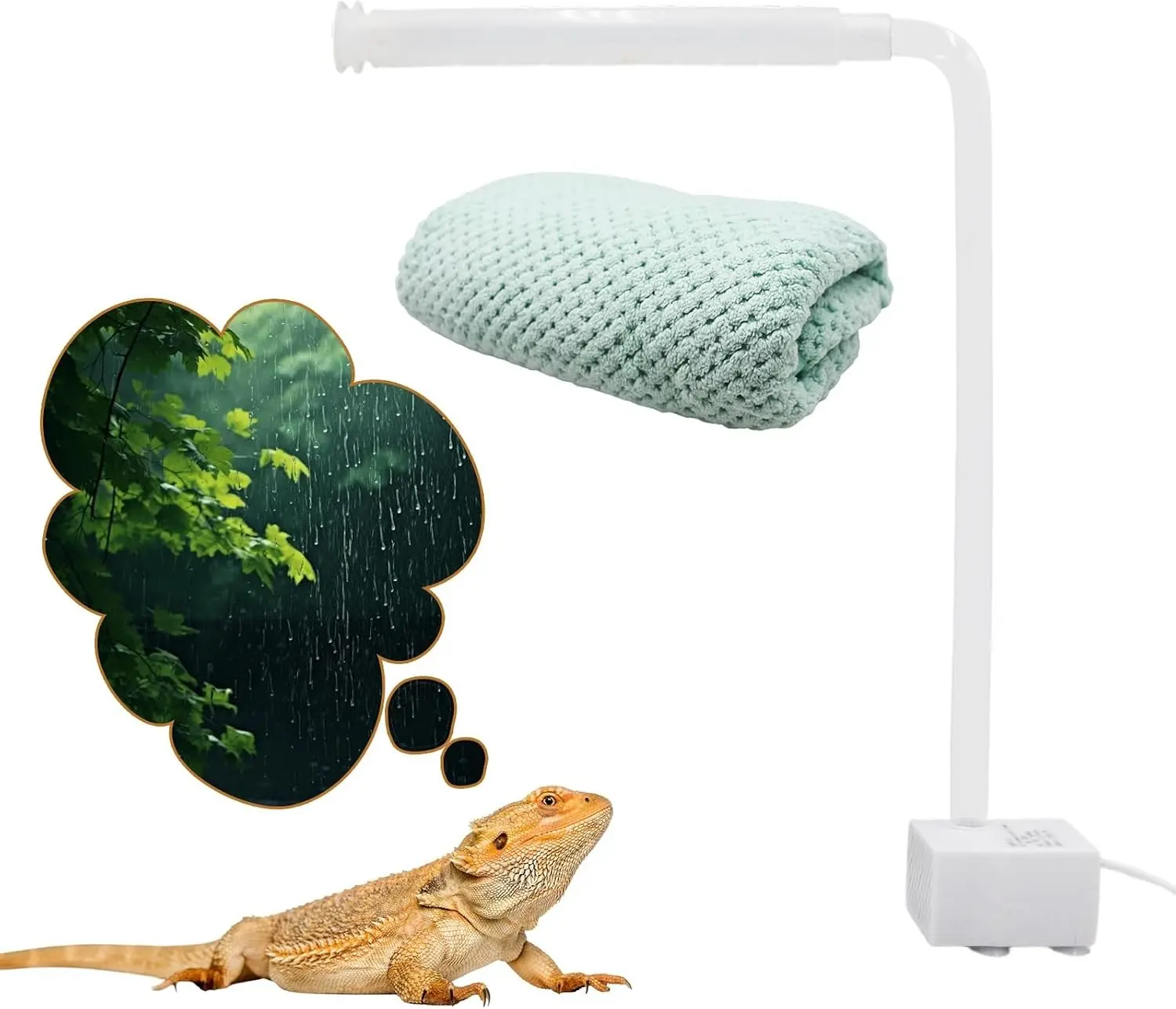 USB-Powered Reptile Shower Kit with Waterfall Fountain & Plush Towel - Bathing Essentials for Bearded Dragons, Frogs & Small Pets