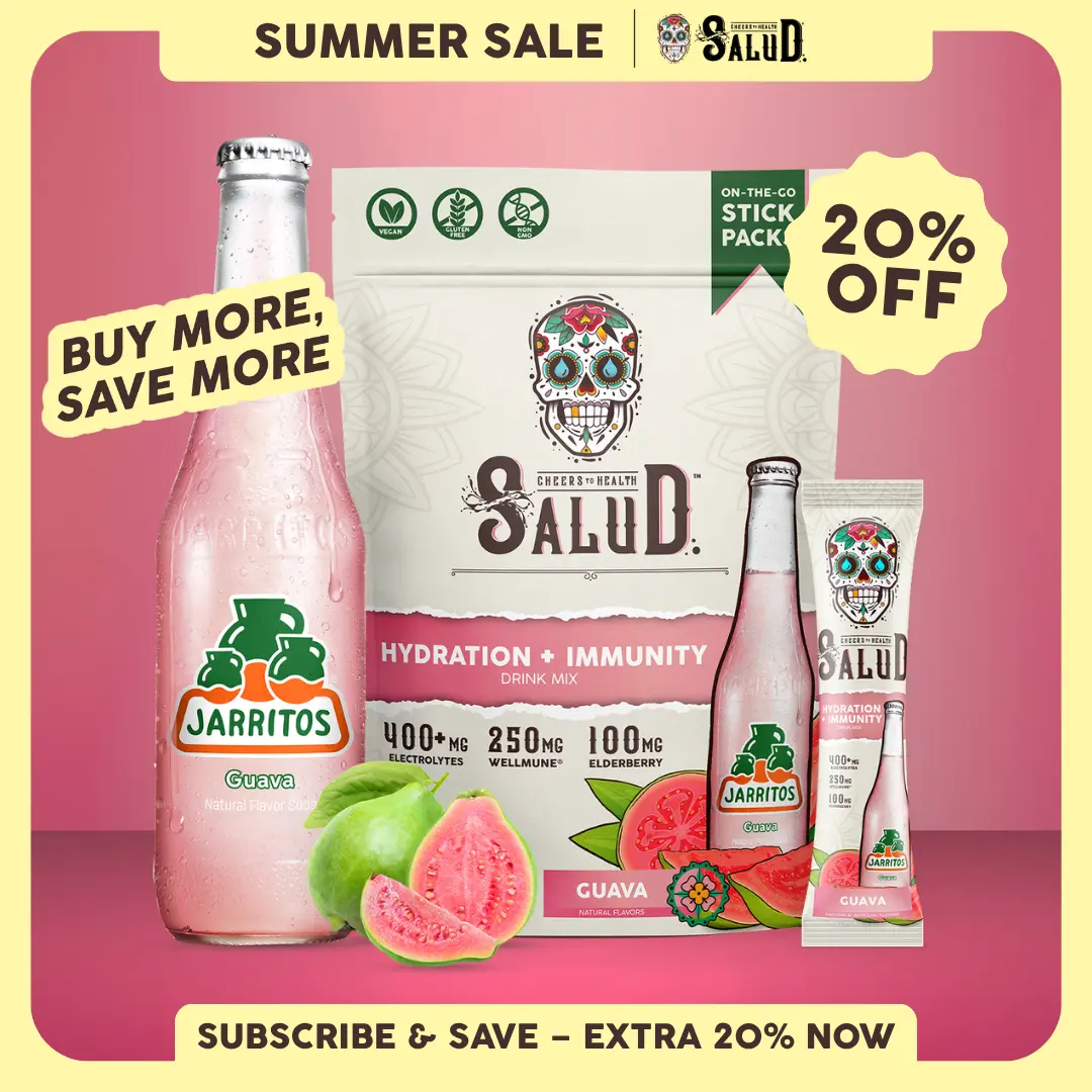 Salud x Jarritos 2-in-1 [Hydration & Immunity - Guava] Electrolytes Powder, Agua Fresca Drink Mix, Elderberry, Dairy & Soy Free, Non-GMO, Gluten Free, Vegan, 1g Sugar (15 Servings)
