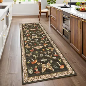 GARVEE Mushroom Insect Washable Rug 2x6 Runners for Hallways, Boho Kitchen Runner Rugs Non Slip Bath Runner, Modern Bedroom, Soft Long Entryway Bathroom Laundry Dorm, Brown